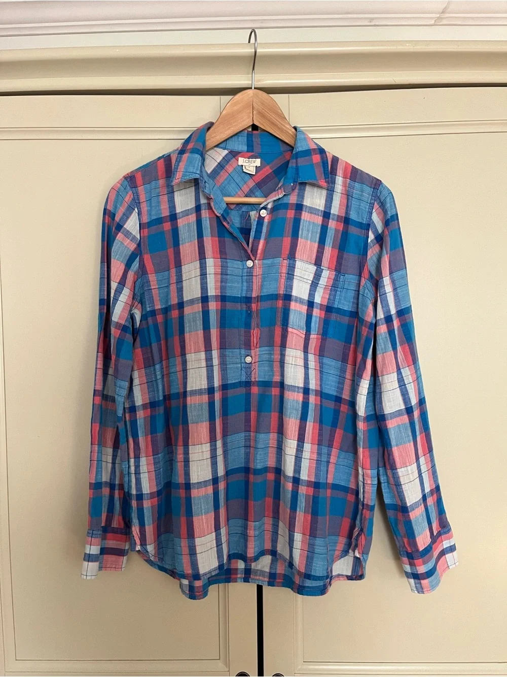 J. Crew Blue and Pink Plaid Button-Down Shirt